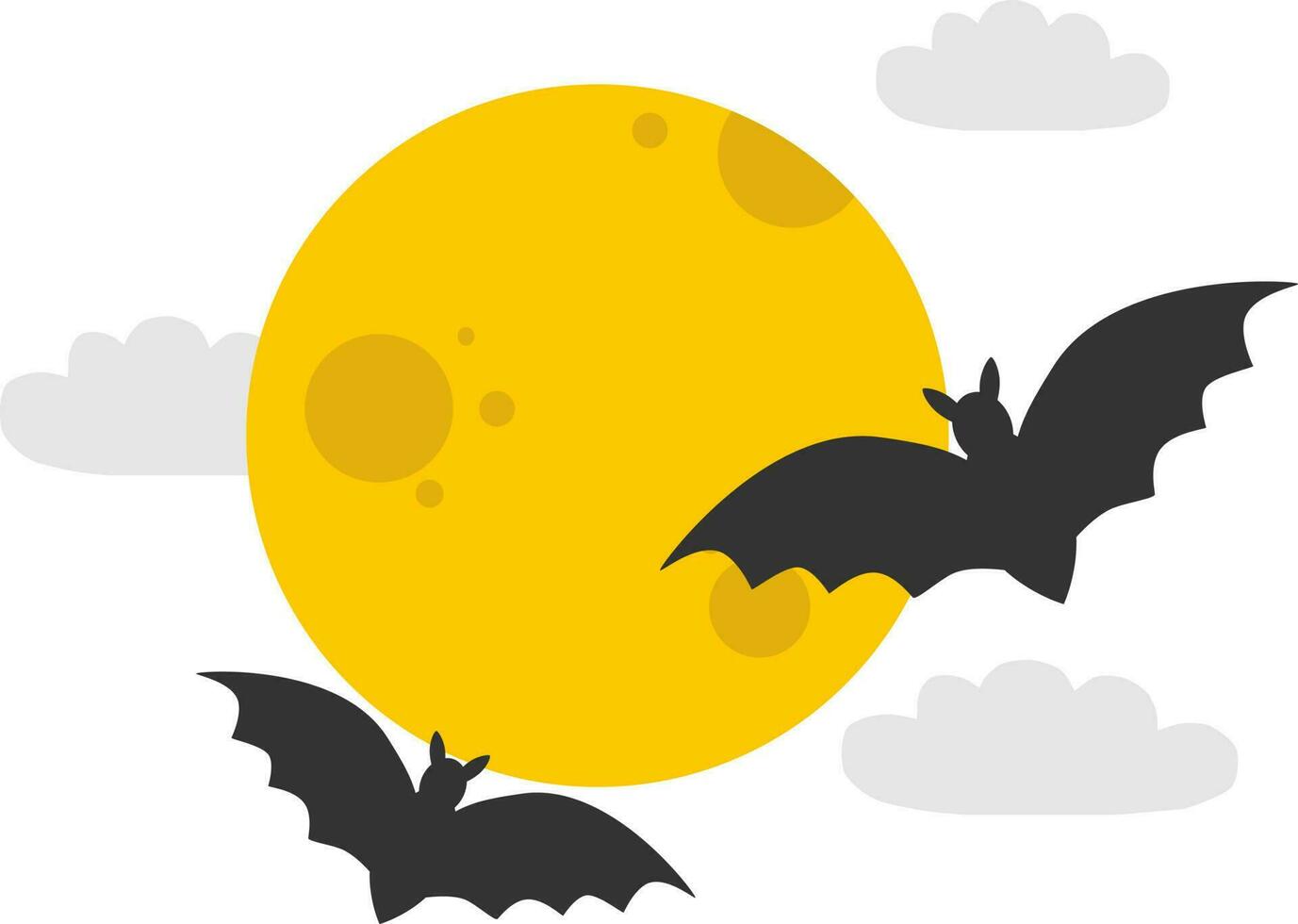 Vector illustration of moon with bats and clouds for Halloween design in cartoon style