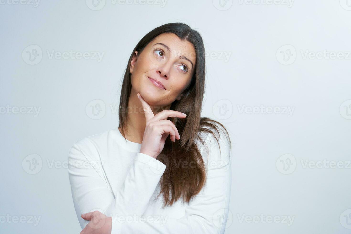 Isolated picture of brunette woman on white background photo