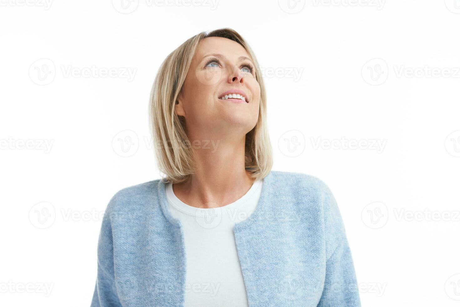 Picture of blonde woman over back isolated background photo