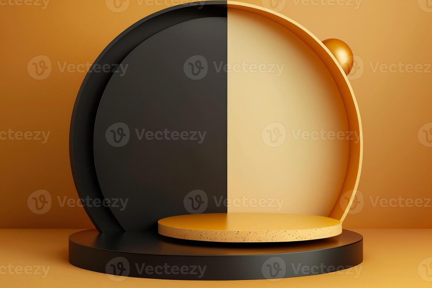 Black and orange circle podium pedestal for product display on orange background. photo