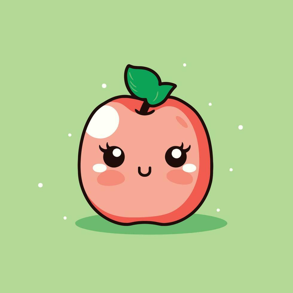 linda kawaii manzana chibi mascota vector dibujos animados estilo