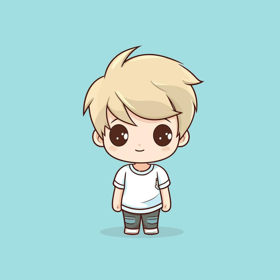 Cute kawaii boy chibi mascot vector cartoon style