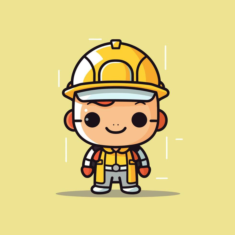 Cute kawaii engineer labor chibi mascot vector cartoon style