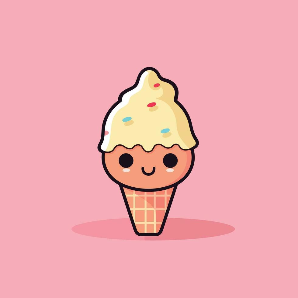 Cute kawaii ice cream chibi mascot vector cartoon style