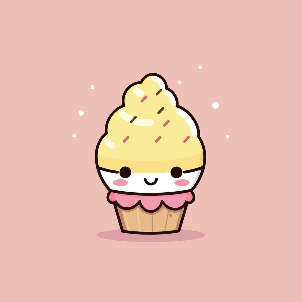 Cute kawaii ice cream chibi mascot vector cartoon style