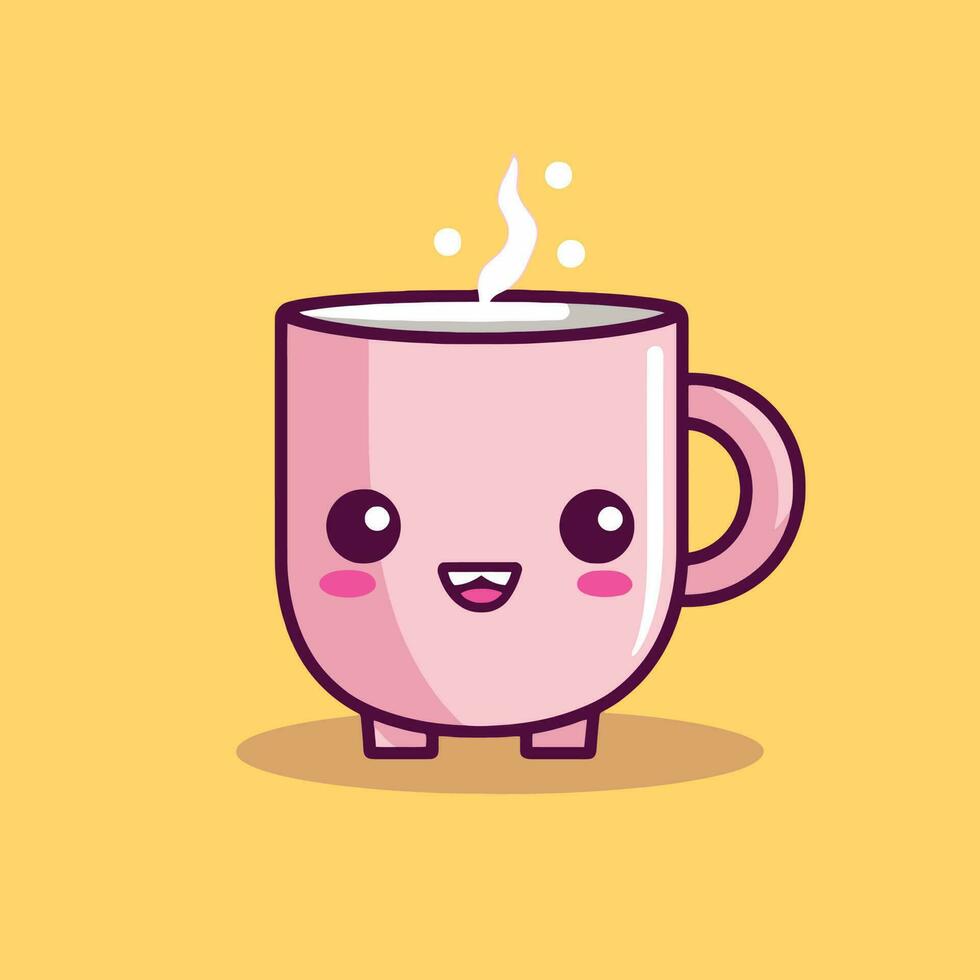 Cute kawaii cup chibi mascot vector cartoon style