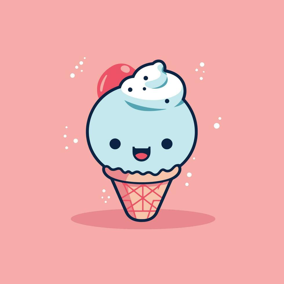 Cute kawaii ice cream chibi mascot vector cartoon style