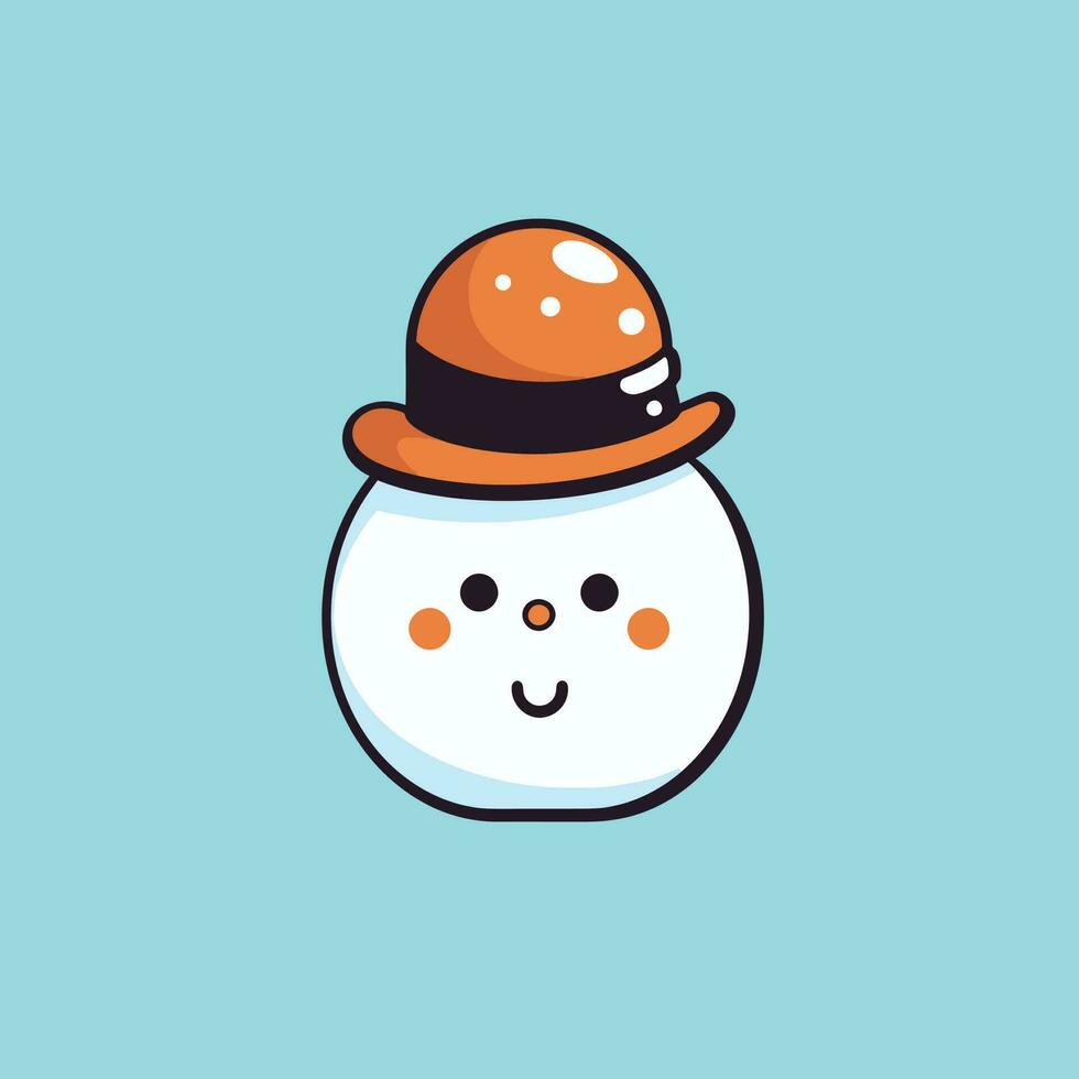 Cute kawaii snowman chibi mascot vector cartoon style