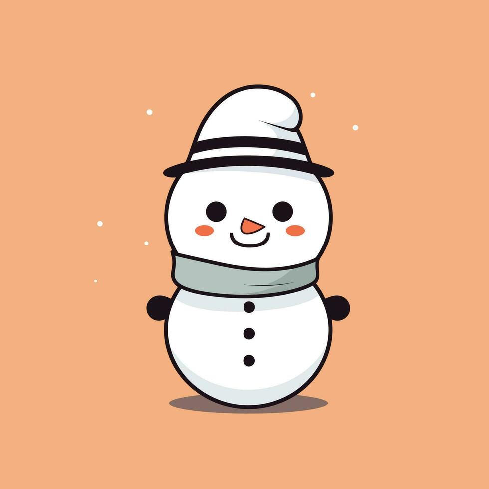 Cute kawaii snowman chibi mascot vector cartoon style