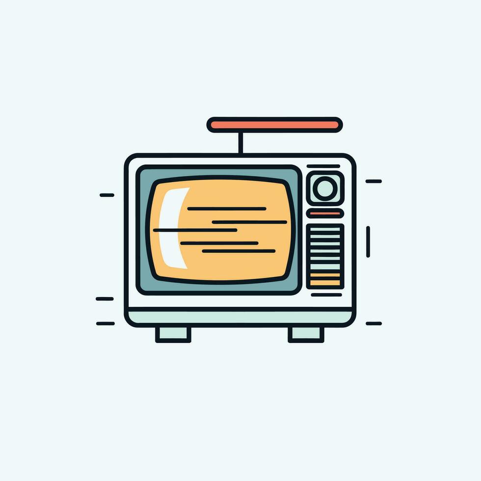 Retro TV set. Flat orange color television with antenna icon symbol sign isolated on white background. Vector stock illustration