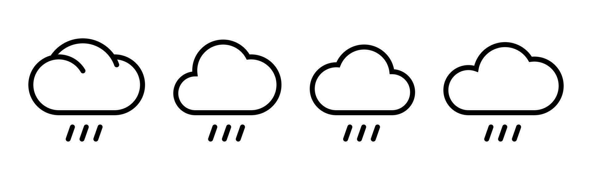 Rain icon set. Cloud with rain icon. Outline rain symbol. Linear cloud set. Weather sign in line. Cloud vector sign. Stock vector illustration