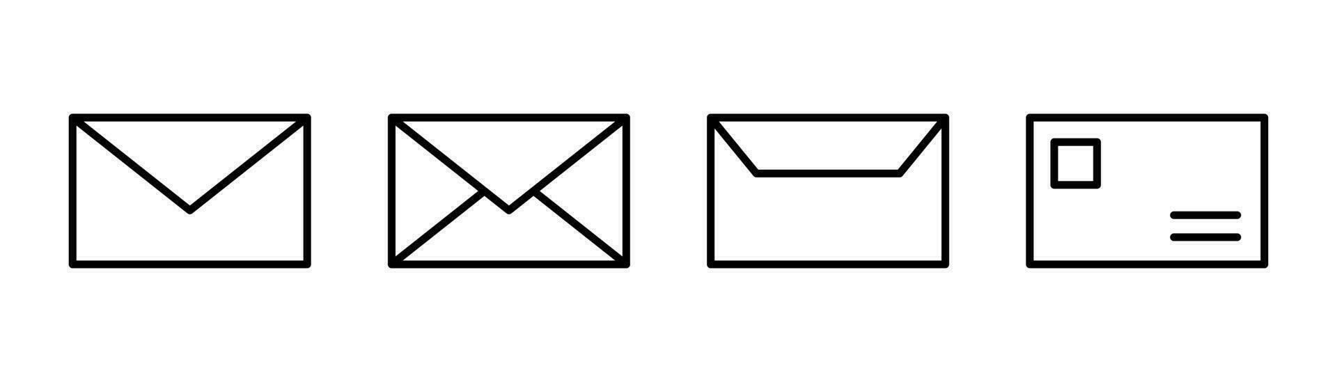 Envelope icon set. Mail icon in line. Message symbol in outline. Mail envelope in outline. Email symbol in linear. vector