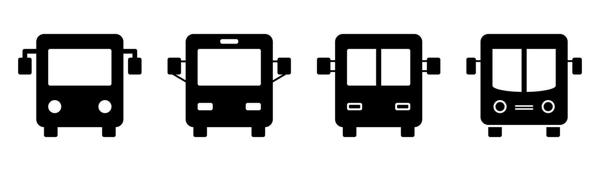 Set of bus icon. School bus icon in black. Auto symbol. Black bus icon. Transport symbol. Isolated autobus pictogram. Stock vector illustration