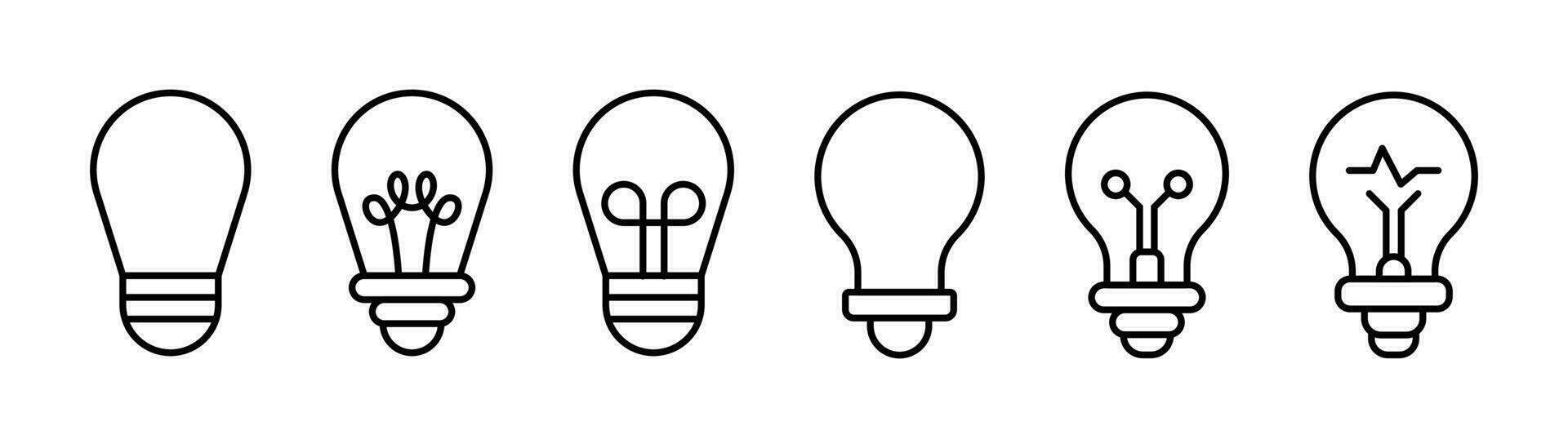 bombilla icono colocar. contorno lámpara icono. idea símbolo. ligero bulbo firmar en línea. lámpara vector ilustración. lineal bombilla icono. valores vector ilustración.