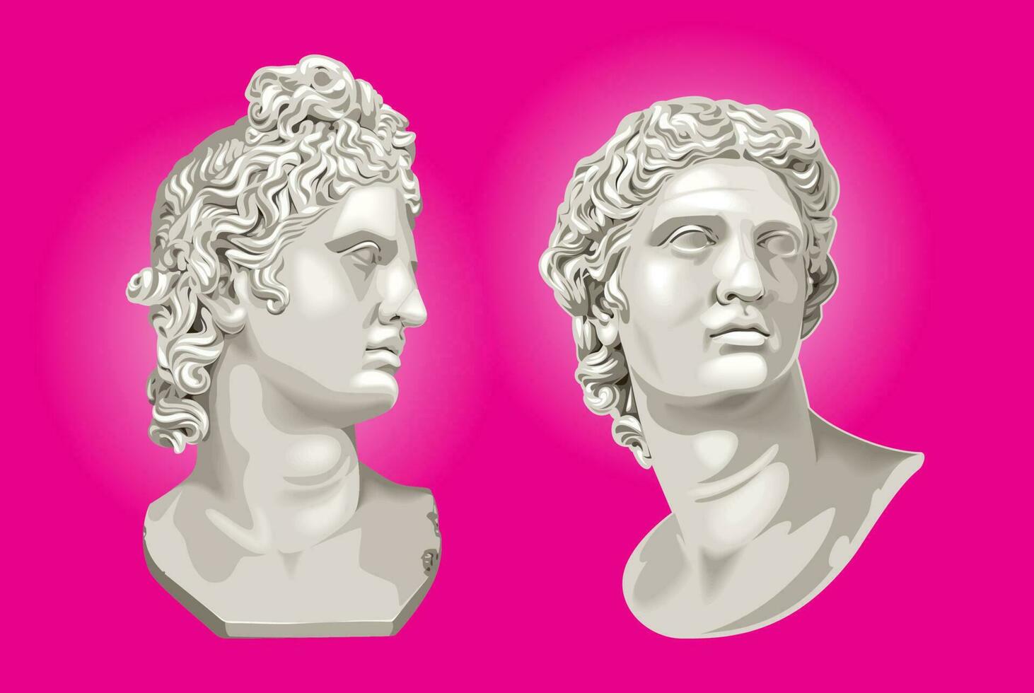 Two Apollo Busts on Pink Acid Background vector