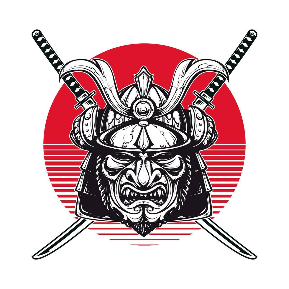 Samurai Mask Crossed Katanas vector