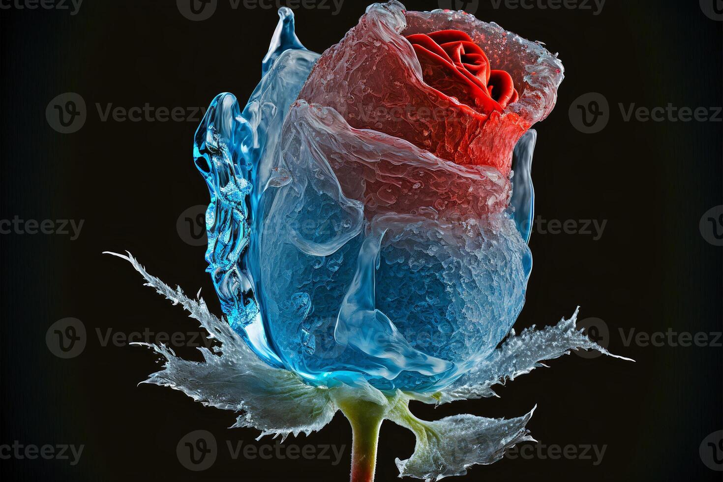 A beautiful rose flower froze and covered in ice. illustration. photo