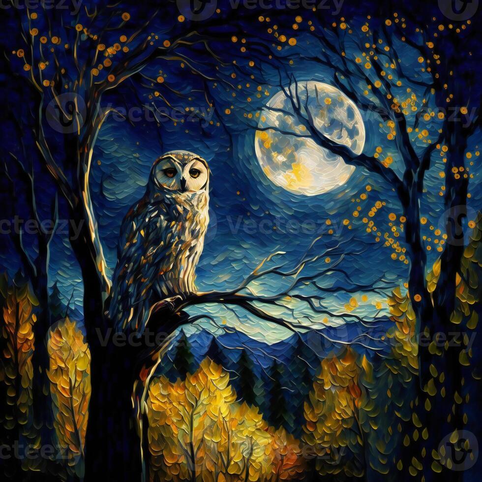 Premium AI Image  Mystical Wise Owl Perched on Cosmic Tree Branch Abstract  Nature Art