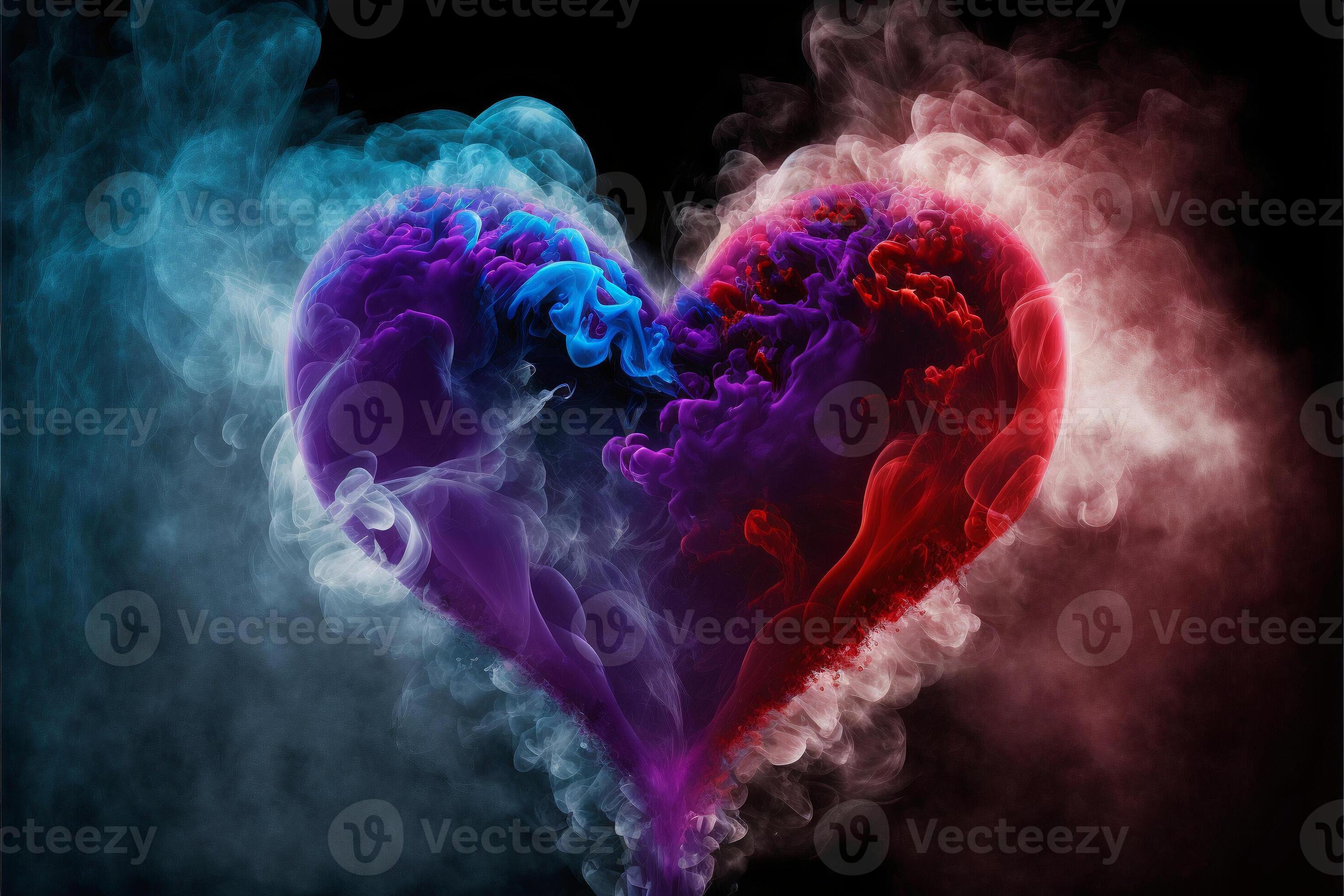 Shape of a heart made of colorful smoke on a black background. Generative  AI illustration. 23415064 Stock Photo at Vecteezy