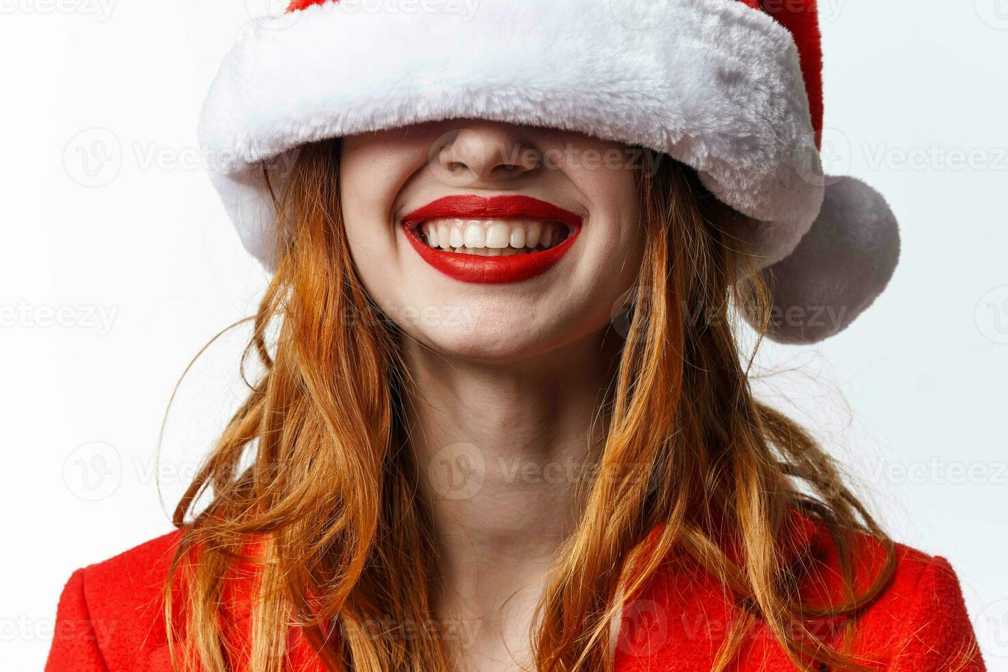woman wearing santa costume fashion luxury posing holiday christmas photo