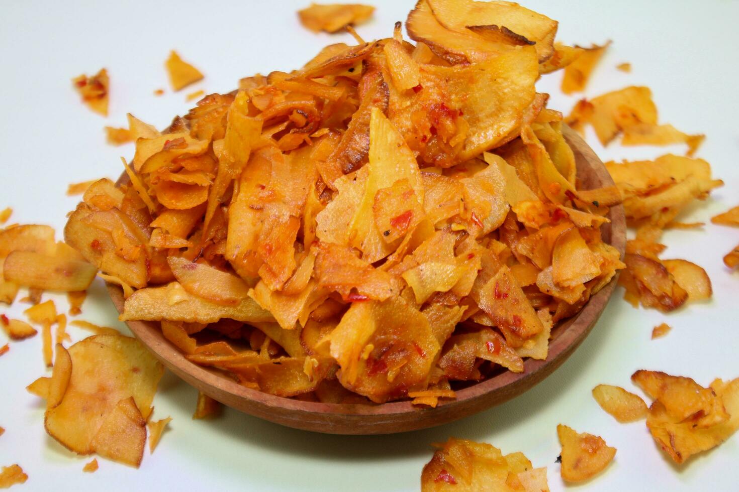 Indonesian food made of spicy cassava chips photo