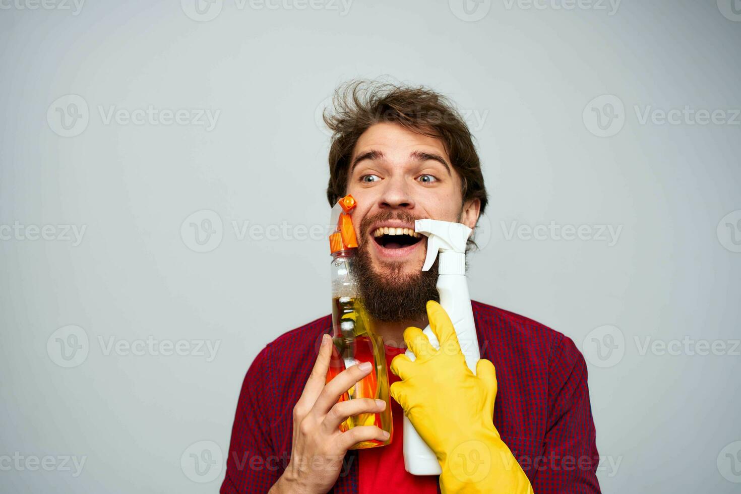 emotional man cleaning service lifestyle detergent cropped view photo