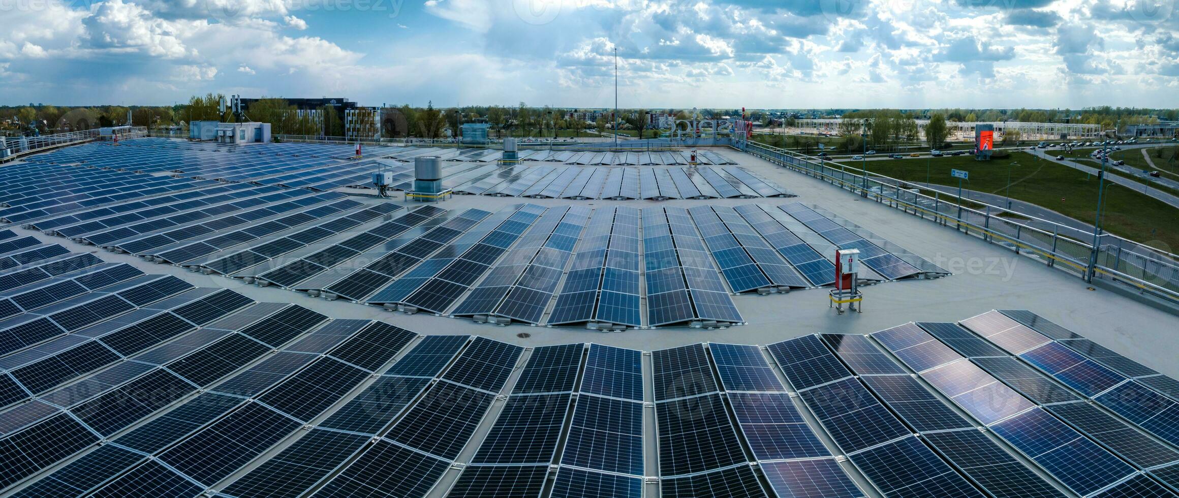 Close-up of Solar cell farm power plant eco technology. photo