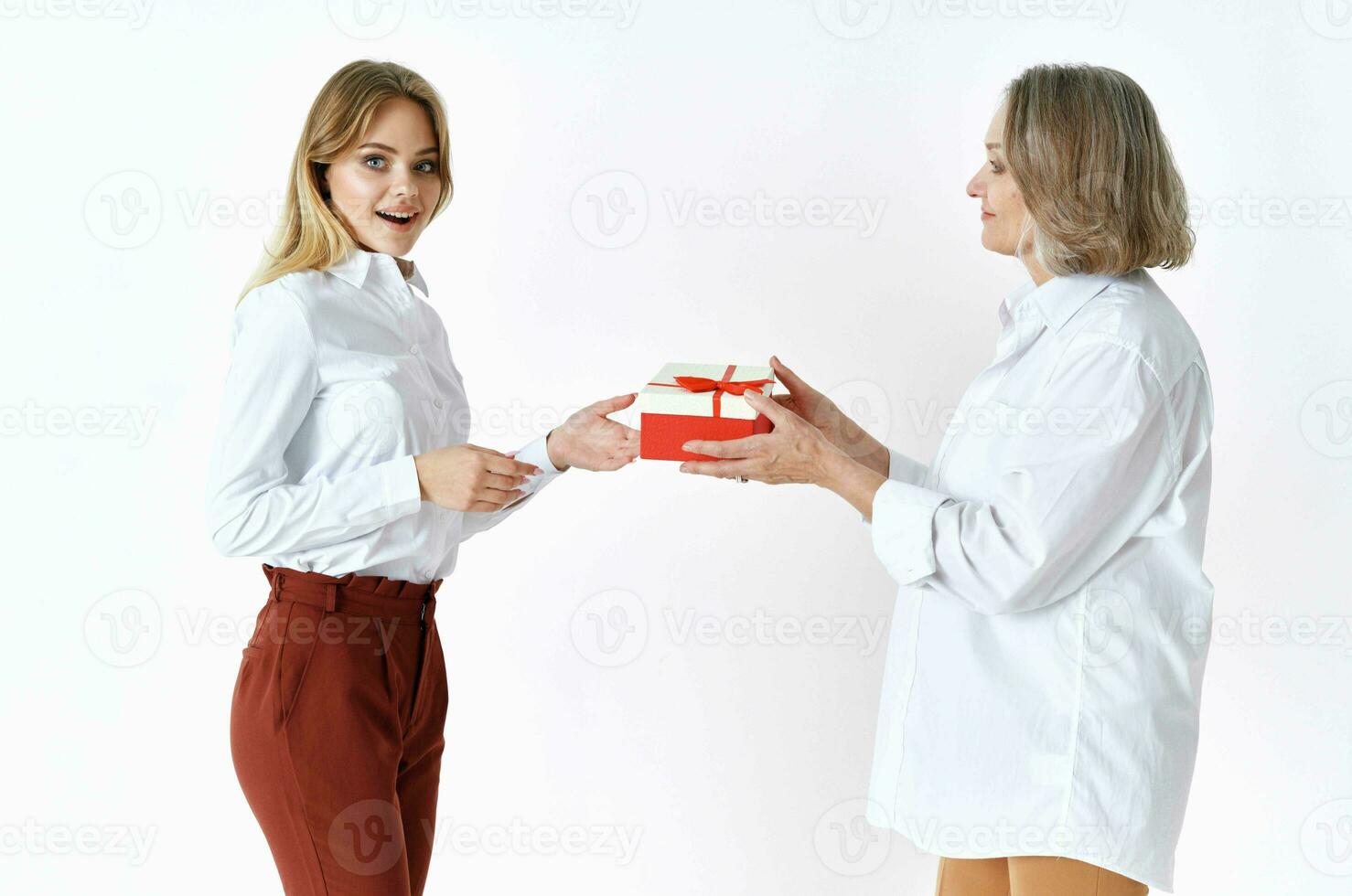 Mom and daughter in white shirts stand side by side emotion family love photo