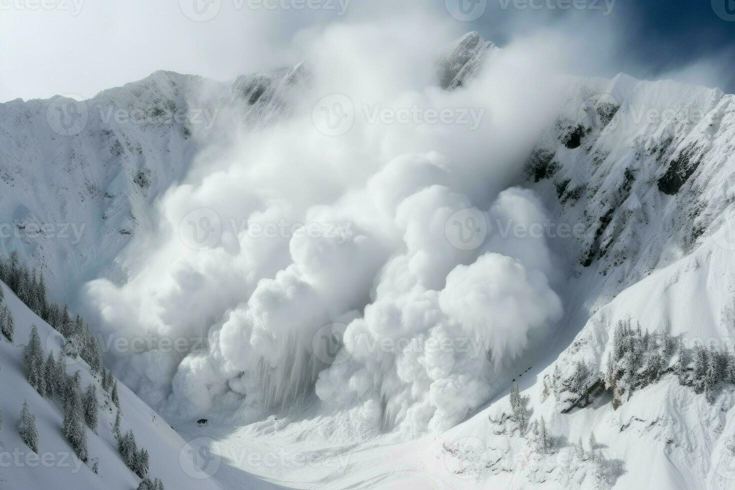 Massive avalanche mountains. Generate Ai photo