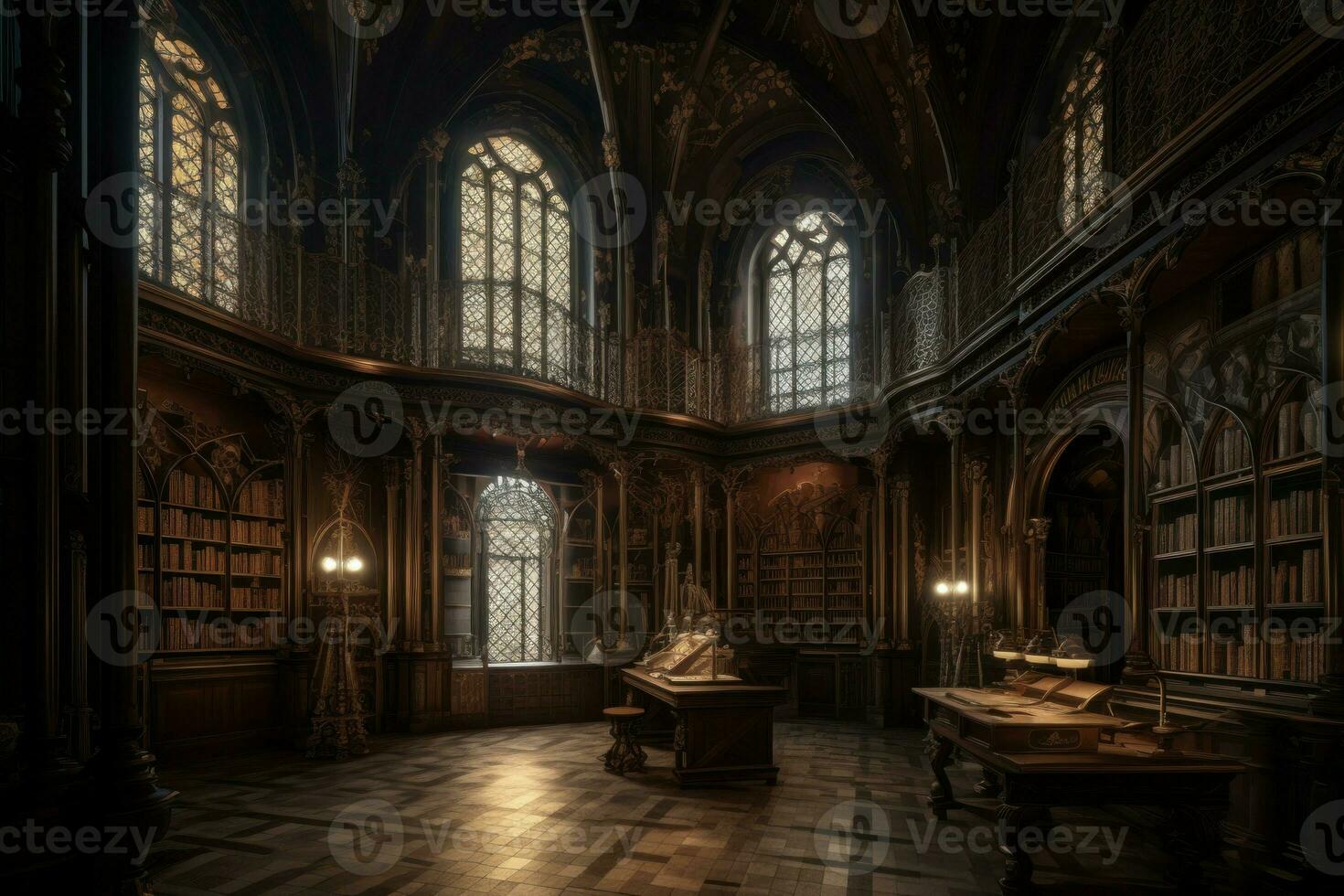 Magnificent old library. Generate Ai photo