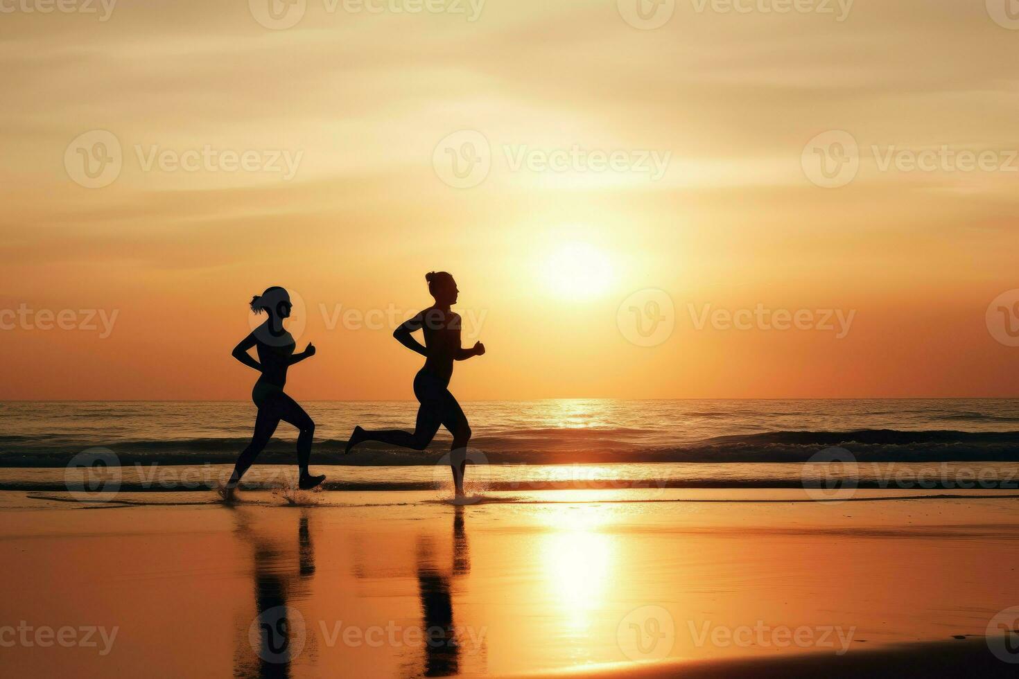 Two runners on beach. Generate Ai photo