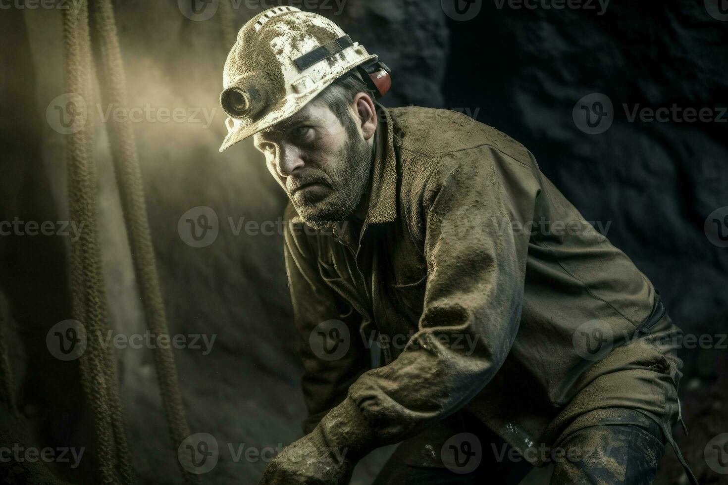 Miner digging mine. Generate Ai photo