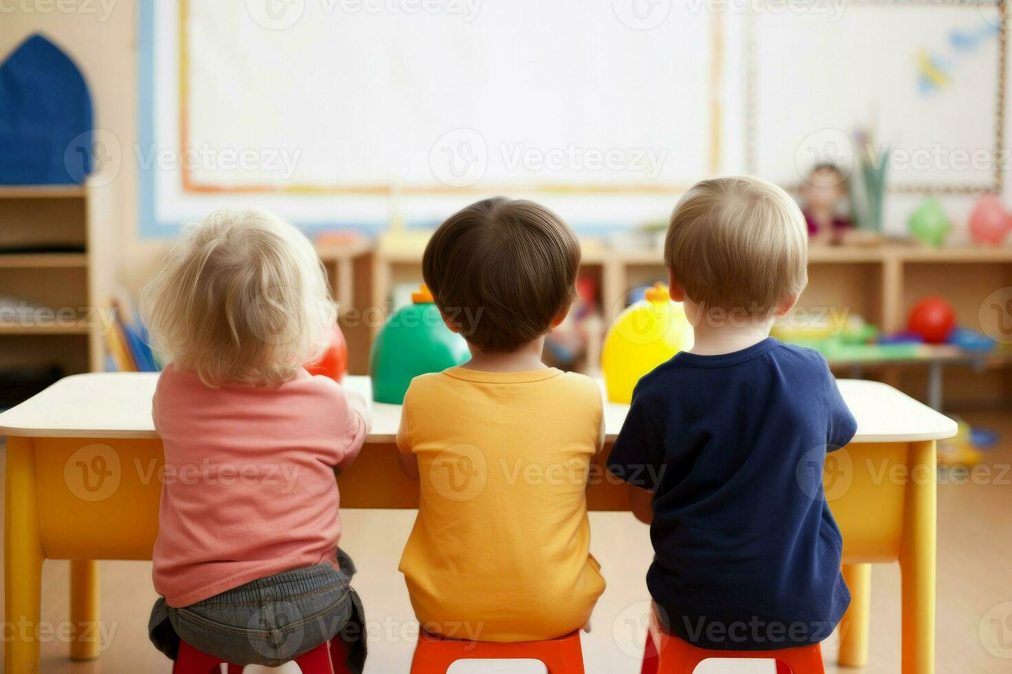 Back view children group. Generate Ai photo