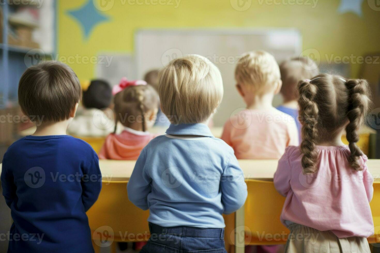 Back view children. Generate Ai photo