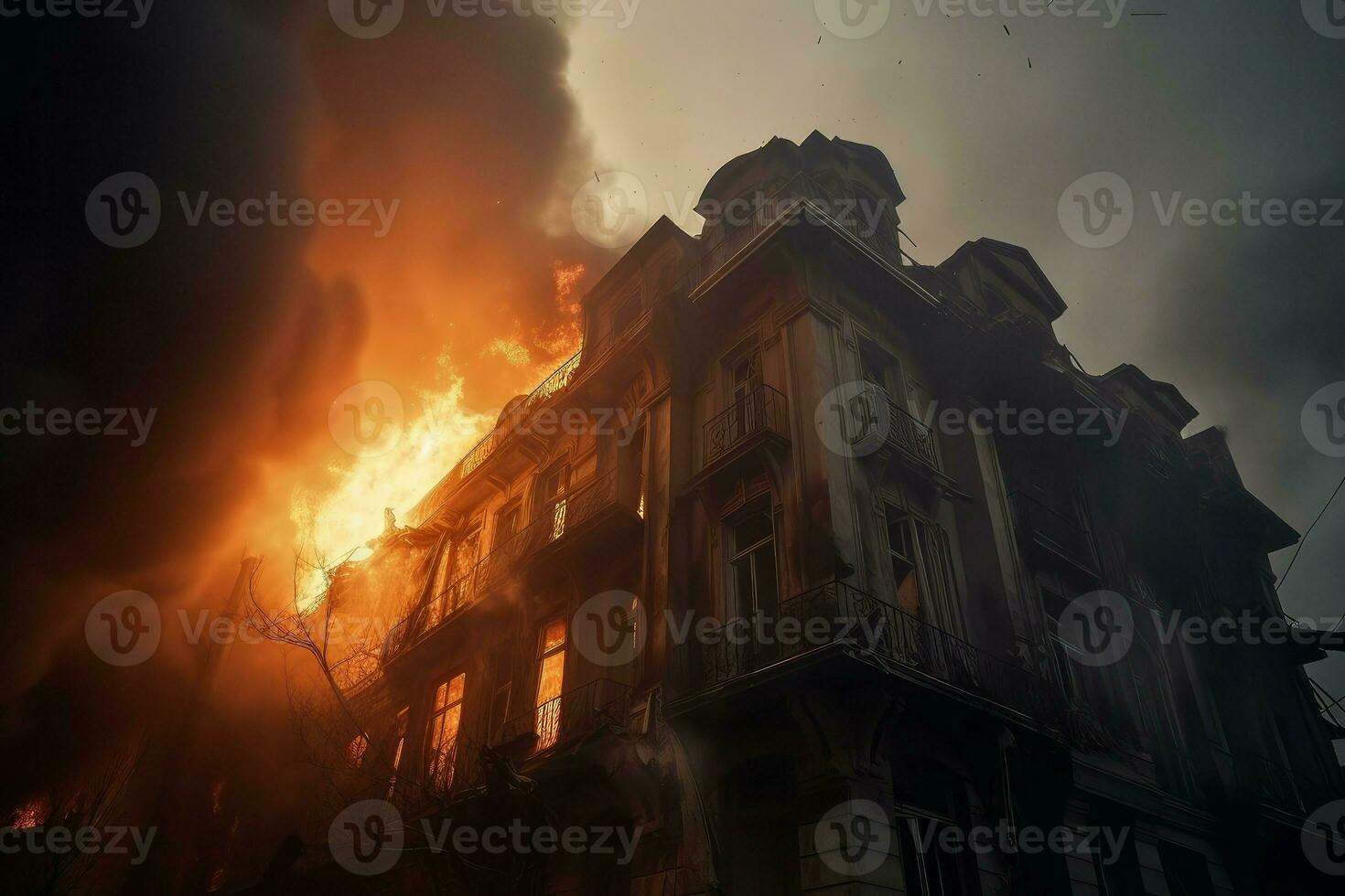 Building fire closeup. Generate Ai photo