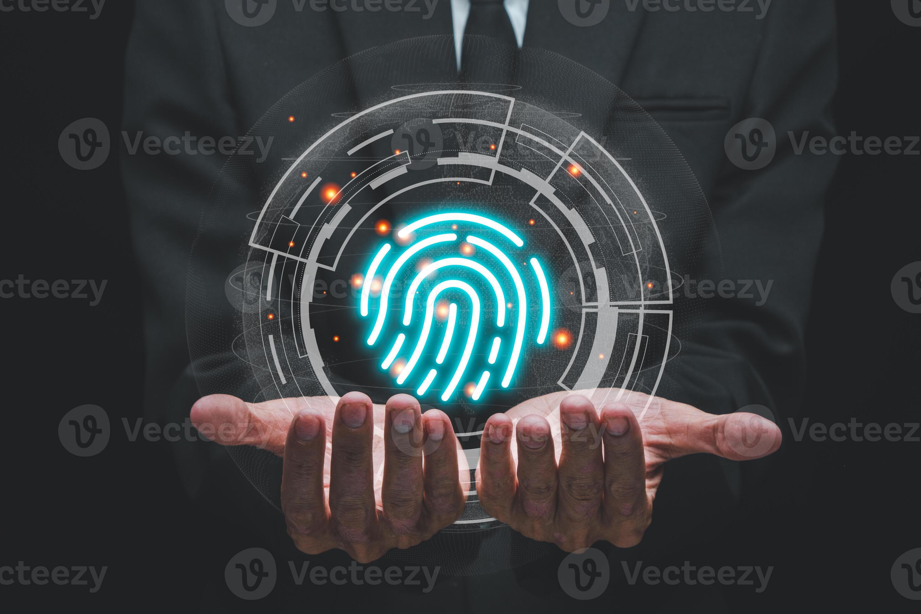 Businessman hand using fingerprint indentification to access personal