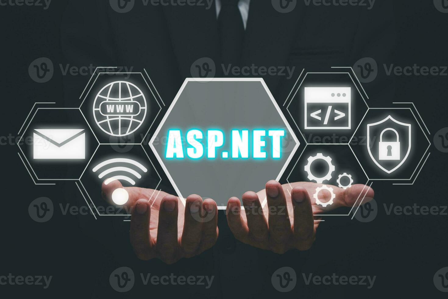 asp.net desarrollo programación idioma concepto, persona mano participación asp.net icono en virtual pantalla. foto