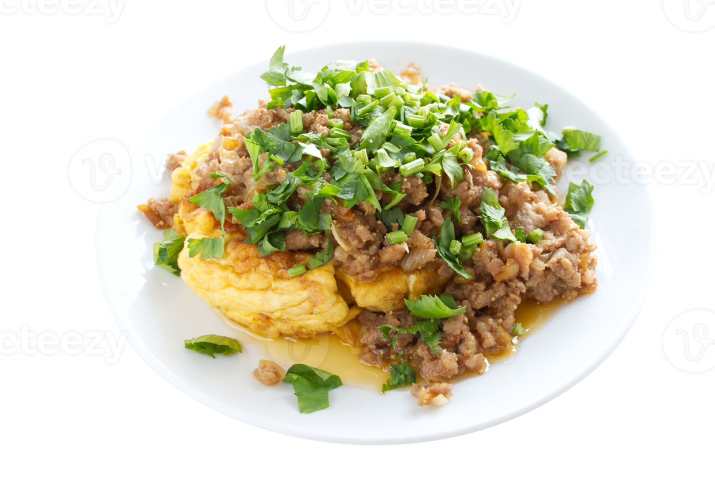 Omelet, fried minced pork, food that Thai people like to eat. png