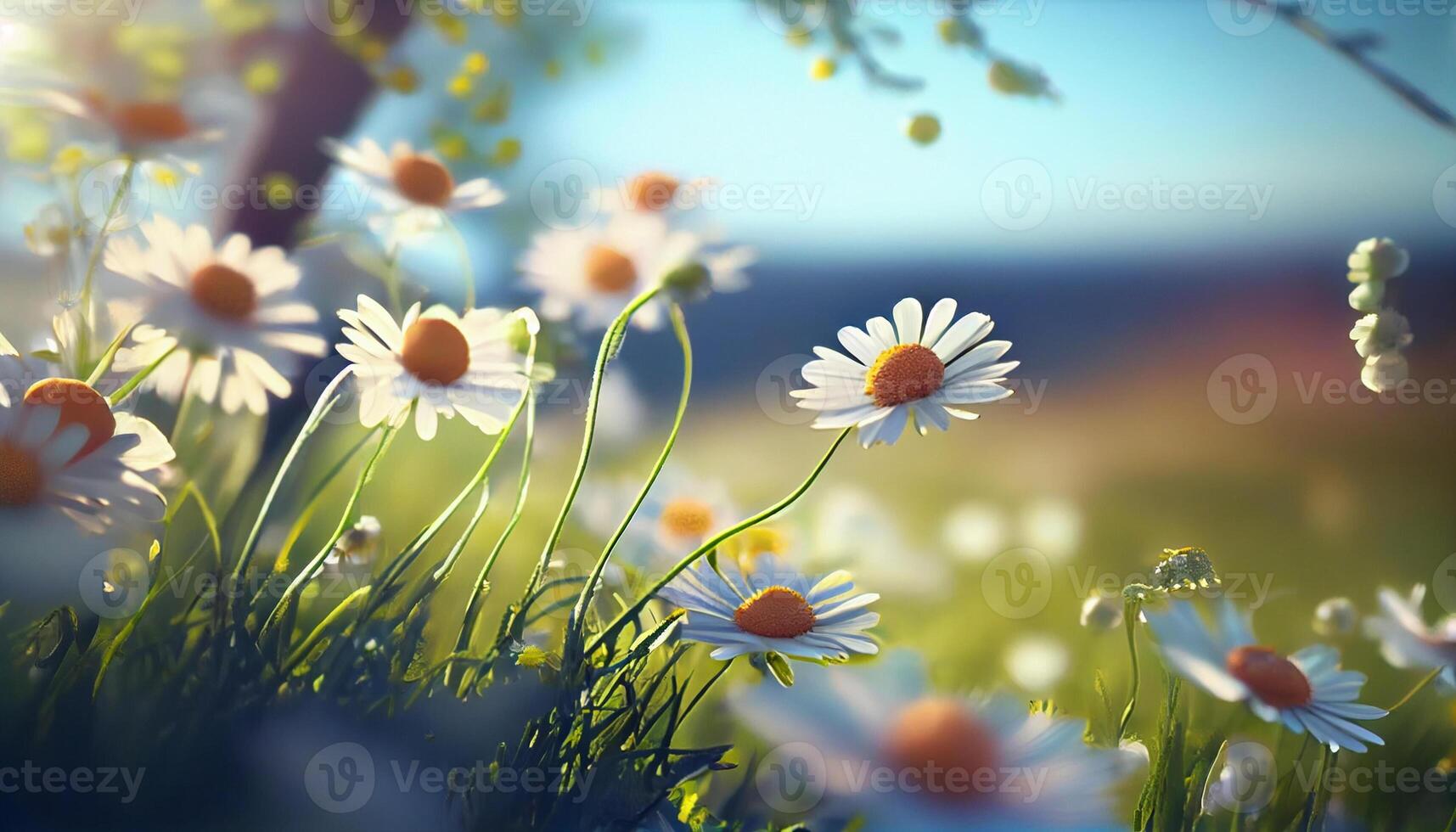 Beautiful spring flowers background nature with beautiful sky with image photo