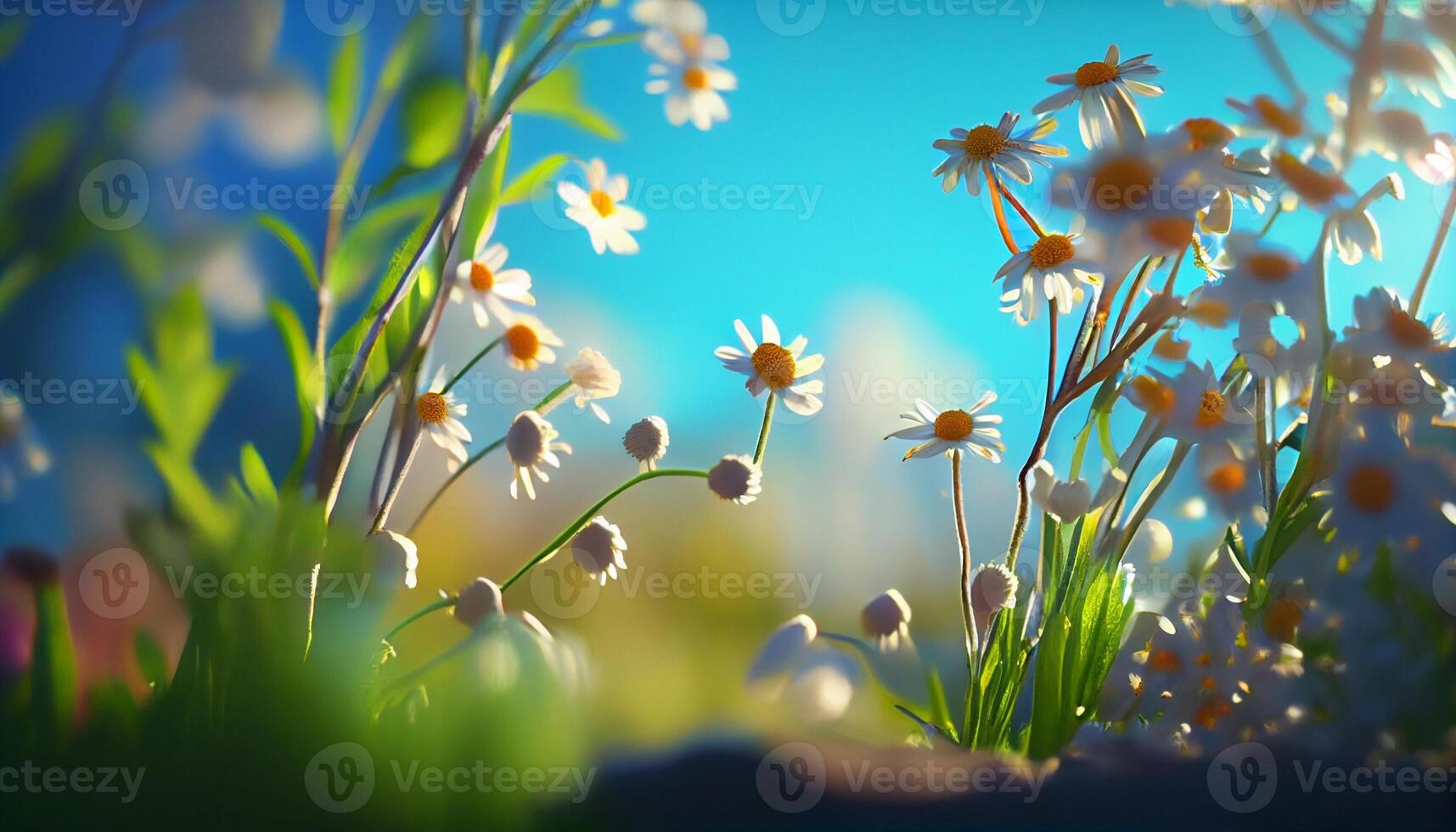 Beautiful spring flowers background nature with beautiful sky with image photo