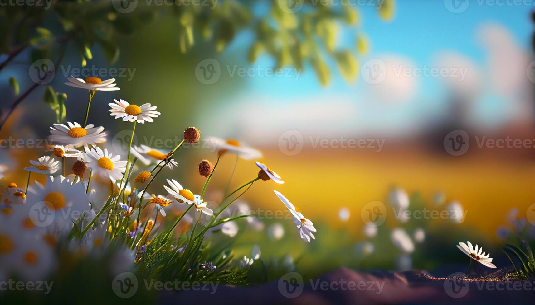 Beautiful spring flowers background nature with beautiful sky with image photo