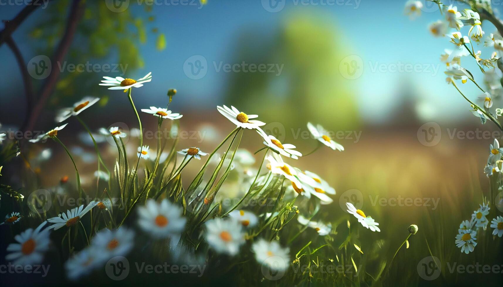 Beautiful spring flowers background nature with beautiful sky with image photo