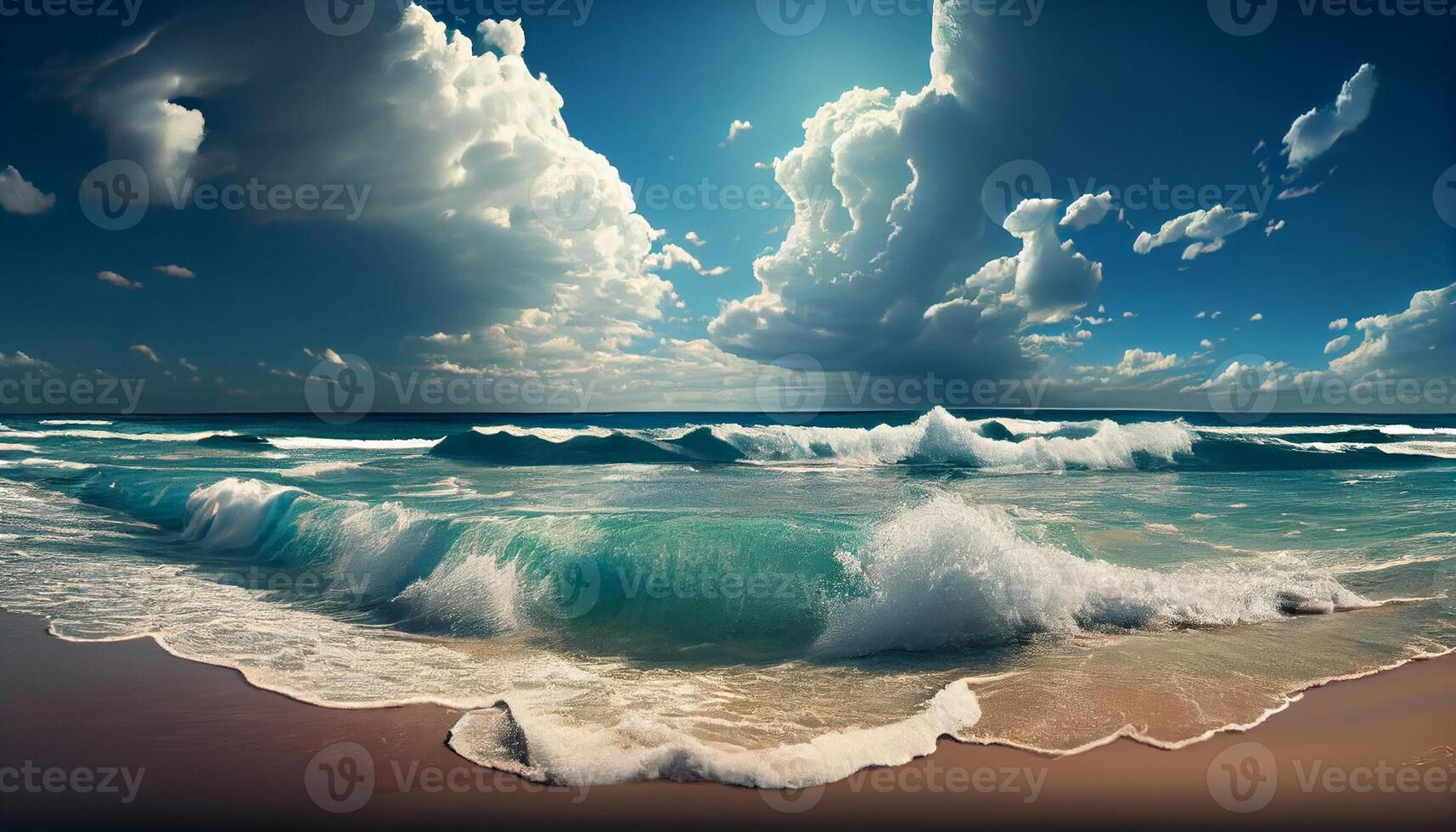 Beautiful panoramic sea scape with surf waves Beautiful sea photo