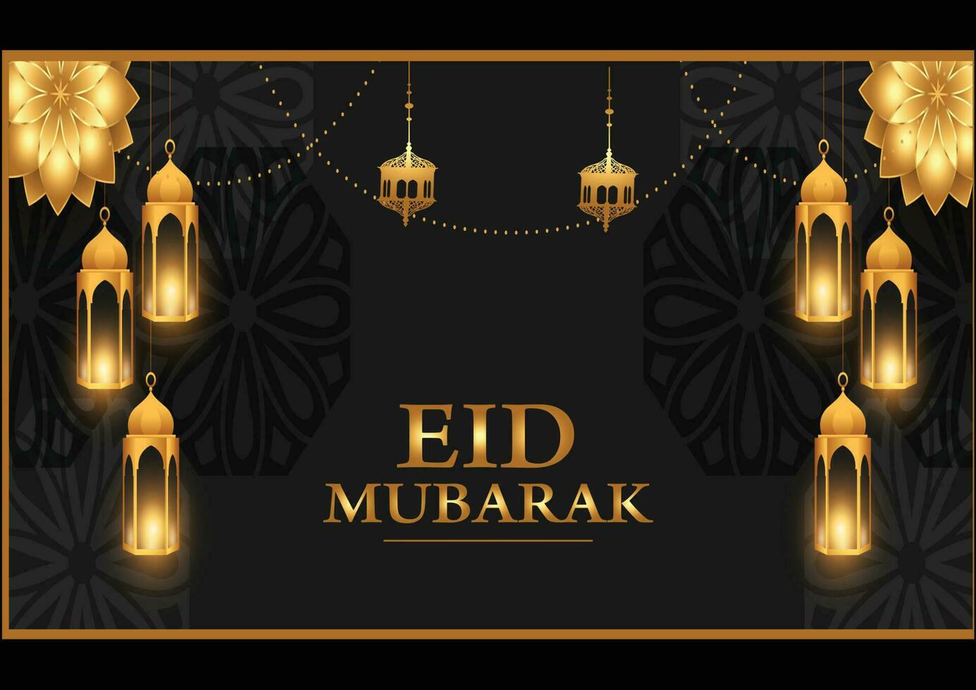 beautiful ramadan kareem wide banner in black and golden style vector