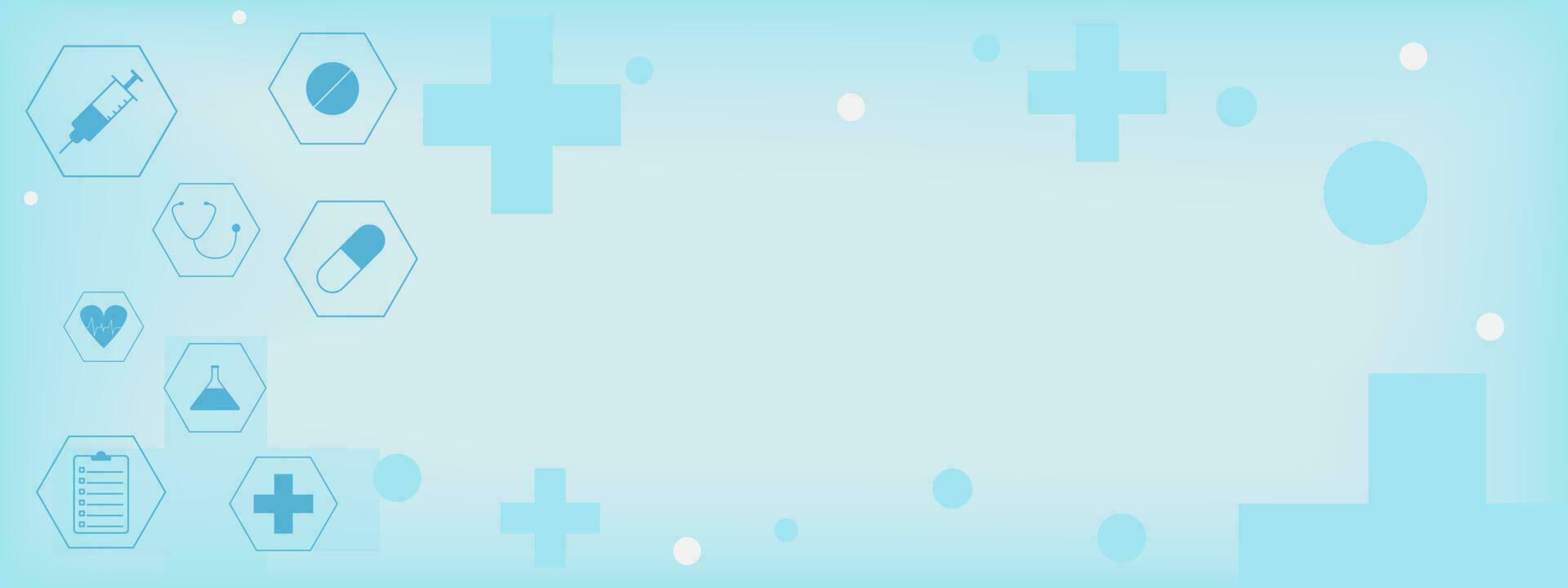 Medical infographic banner background, clinic, pharmacy, laboratory test and research. Healthcare concept backdrop. Vector illustration.
