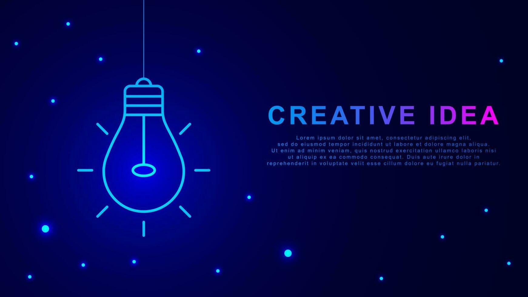 Creative idea concept background with bulb and glowing particle on dark blue. Startup, new strategy, brainstorm. Vector illustration.