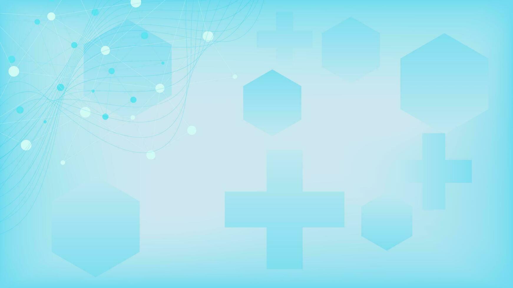 Healthcare and medical innovation background with dots and lines molecular structure and hospital cross. Vector illustration.