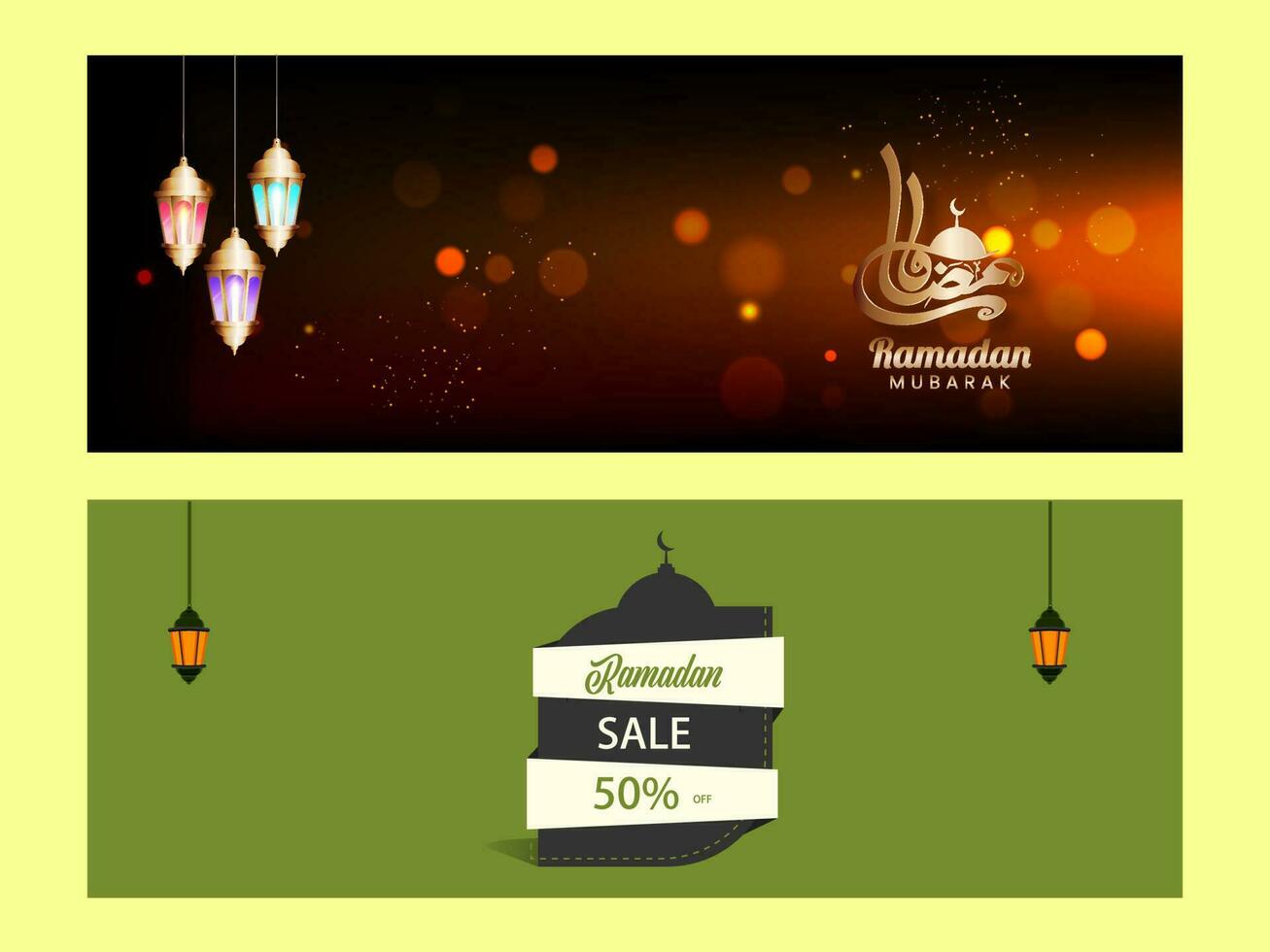 Ramadan Kareem or Ramadan Mubarak Header or Banner Set. vector