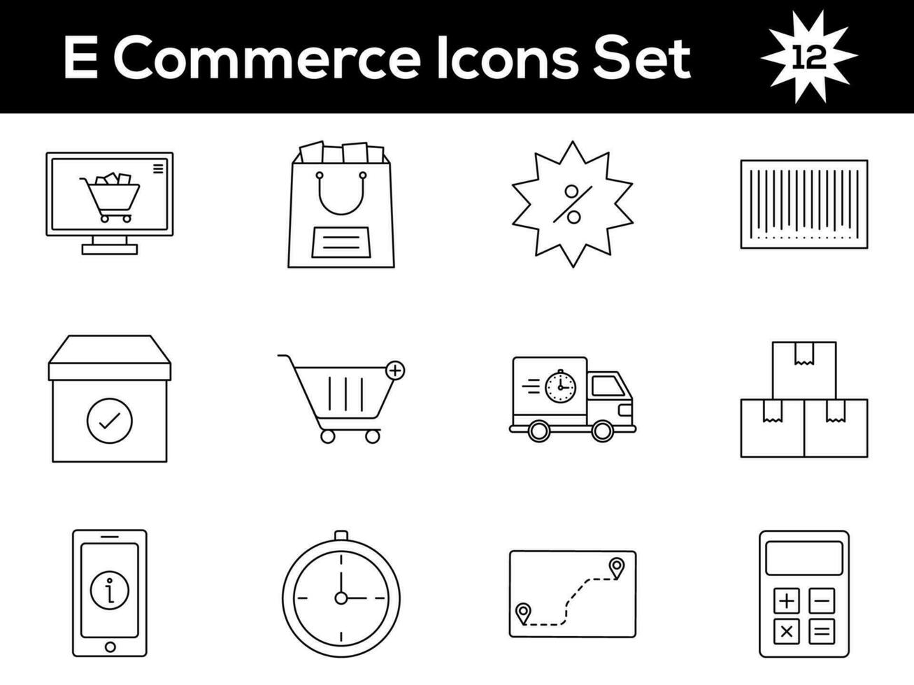 Black Line Art Set of  E- Commerce Icon In Flat Style. vector