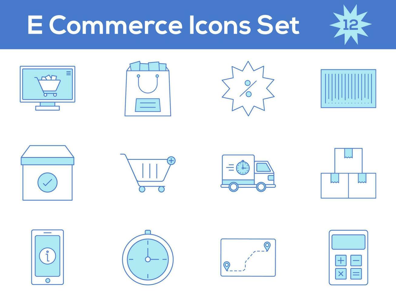 Blue And White Color Set of  E- Commerce Icon In Flat Style. vector